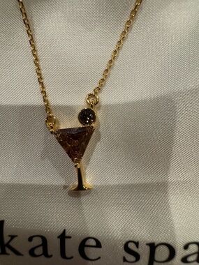 Kate Spade Gold Martini Glass Pendant Necklace with Brown Gem cz
